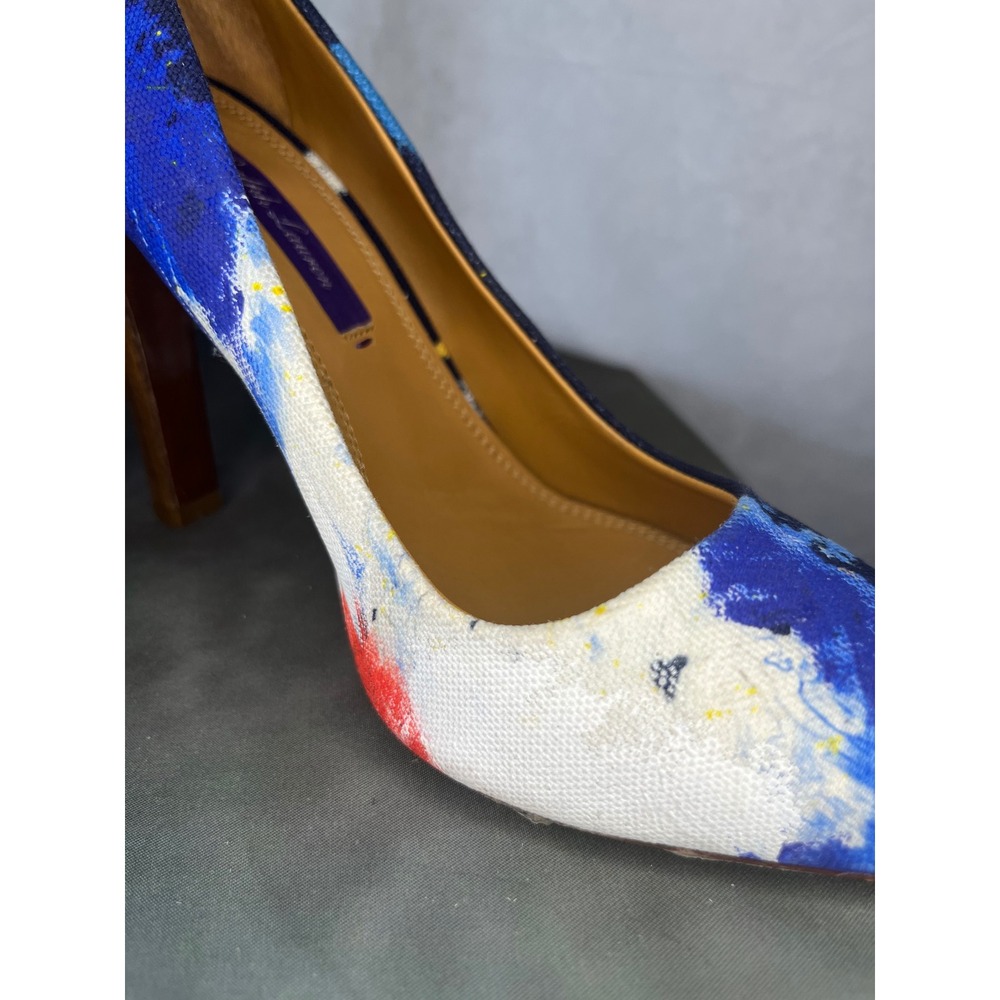 Ralph Lauren Purple Label Celia Abstract Art Pumps Italy Block Heel Size 37 US 7 - Picture 10 of 16